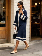 Women's Navy Contrast Trim Longline Shirt Dress