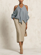 Elegant Cold-Shoulder Knit Two-Piece Set