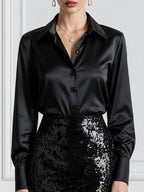 Satin Button-Up Blouse & Sequin Pencil Skirt Set