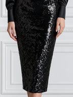 Satin Button-Up Blouse & Sequin Pencil Skirt Set