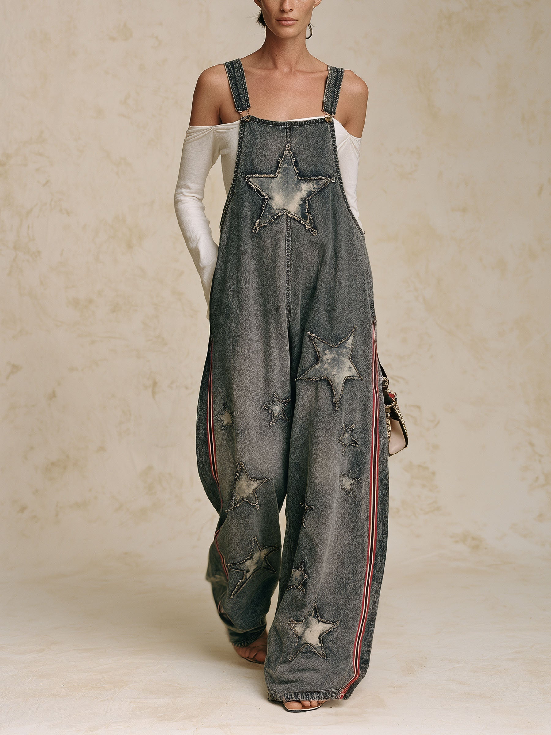 Star Patch Denim Overalls
