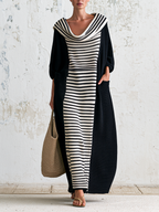 : Striped Color Block Cowl Neck Knit Oversized Maxi Dress