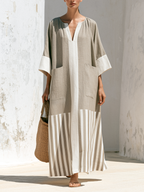 Linen Blend Color Block Stripe Maxi Dress