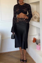 Women's Elegant Slim Lace Top Patchwork Skirt Two-Piece Set