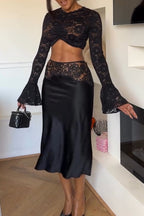 Women's Elegant Slim Lace Top Patchwork Skirt Two-Piece Set