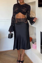 Women's Elegant Slim Lace Top Patchwork Skirt Two-Piece Set