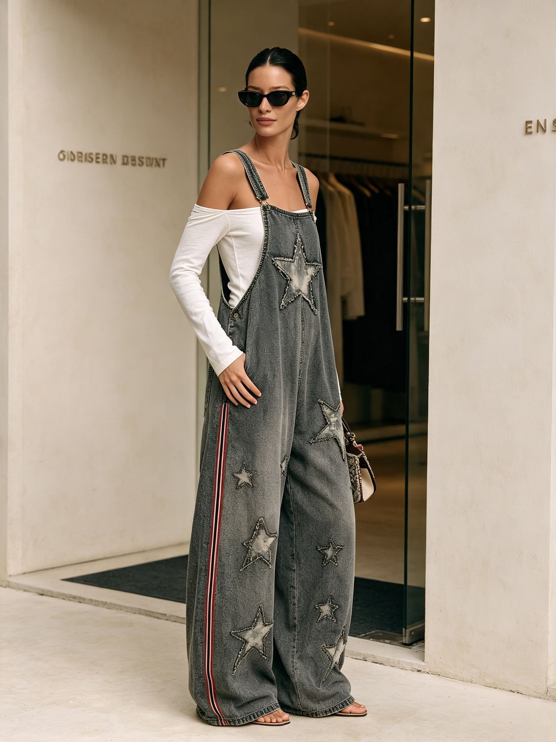 Star Patch Denim Overalls