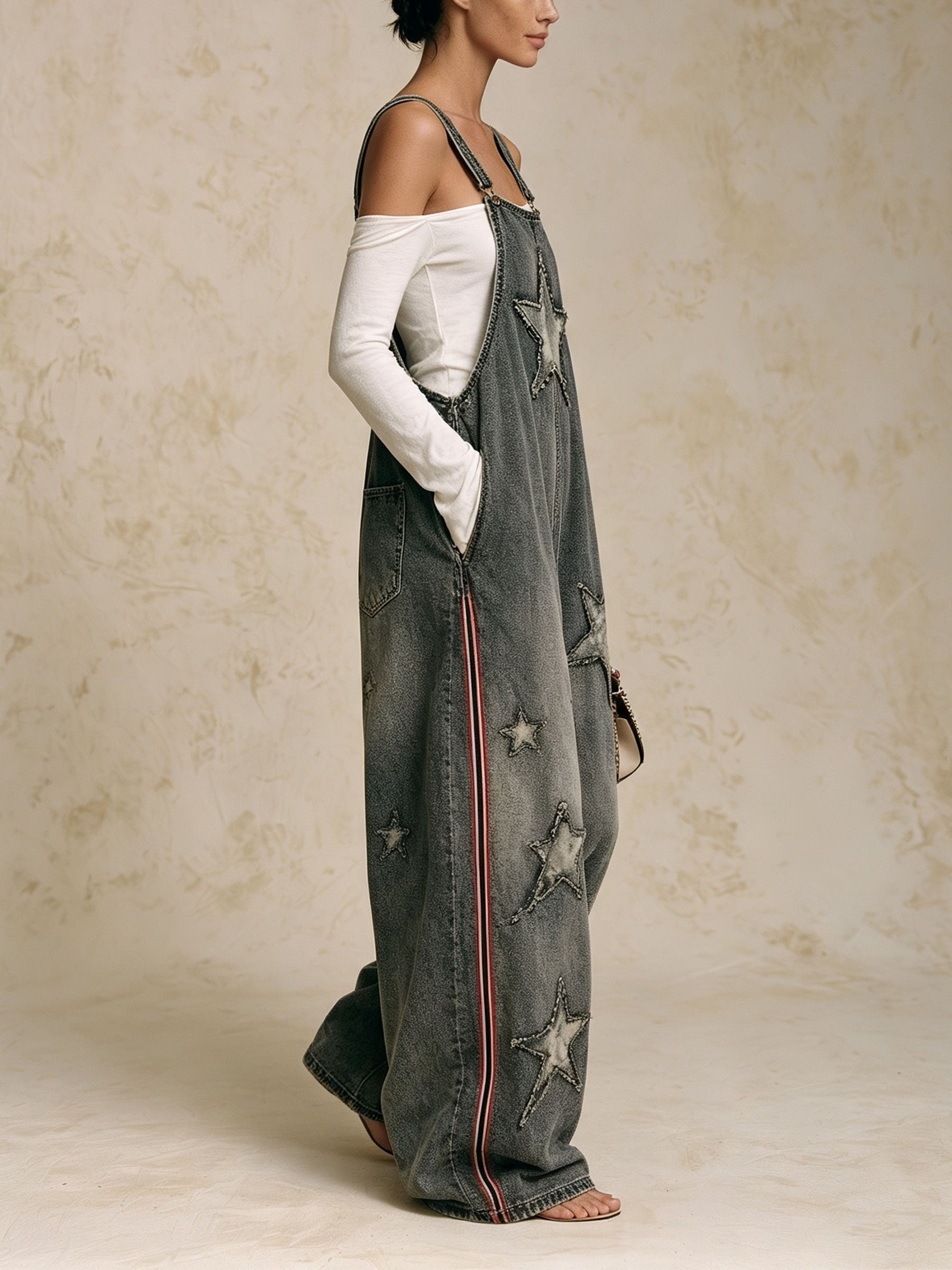 Star Patch Denim Overalls