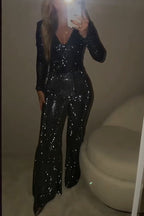 Women's Fashion Shiny Rhinestone Top or Rhinestone Wide Leg Pants