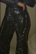 Women's Fashion Shiny Rhinestone Top or Rhinestone Wide Leg Pants
