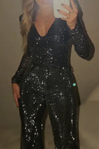 Women's Fashion Shiny Rhinestone Top or Rhinestone Wide Leg Pants