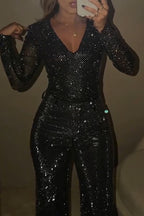 Women's Fashion Shiny Rhinestone Top or Rhinestone Wide Leg Pants