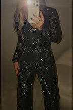 Women's Fashion Shiny Rhinestone Top or Rhinestone Wide Leg Pants