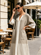 Linen Blend Color Block Stripe Maxi Dress