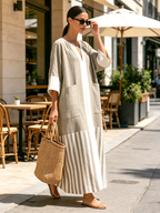 Linen Blend Color Block Stripe Maxi Dress