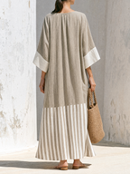 Linen Blend Color Block Stripe Maxi Dress