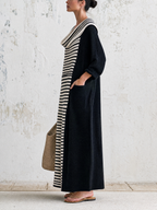 : Striped Color Block Cowl Neck Knit Oversized Maxi Dress