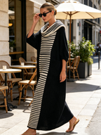 : Striped Color Block Cowl Neck Knit Oversized Maxi Dress