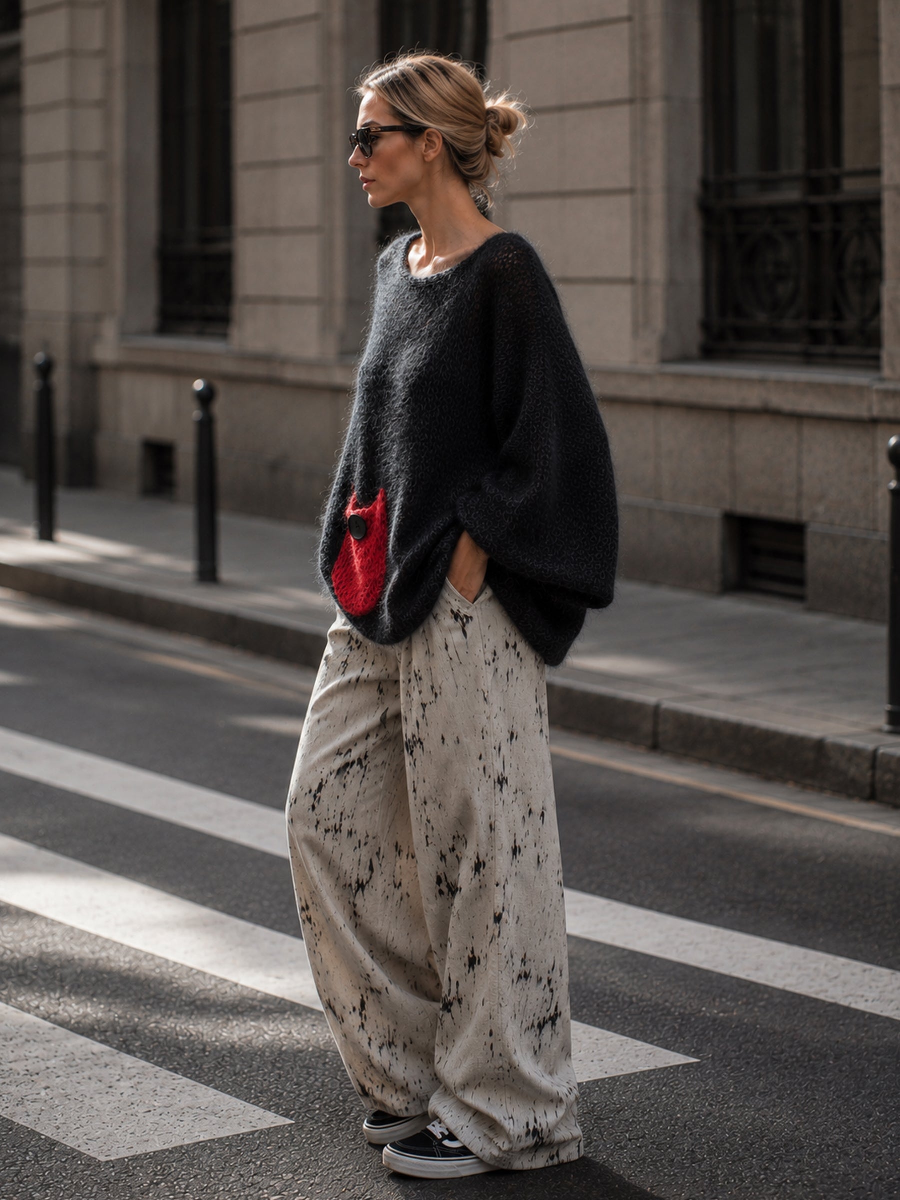 Sculptural Mohair-Blend Knit Sweater with Signature Red Pocket