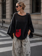 Sculptural Mohair-Blend Knit Sweater with Signature Red Pocket