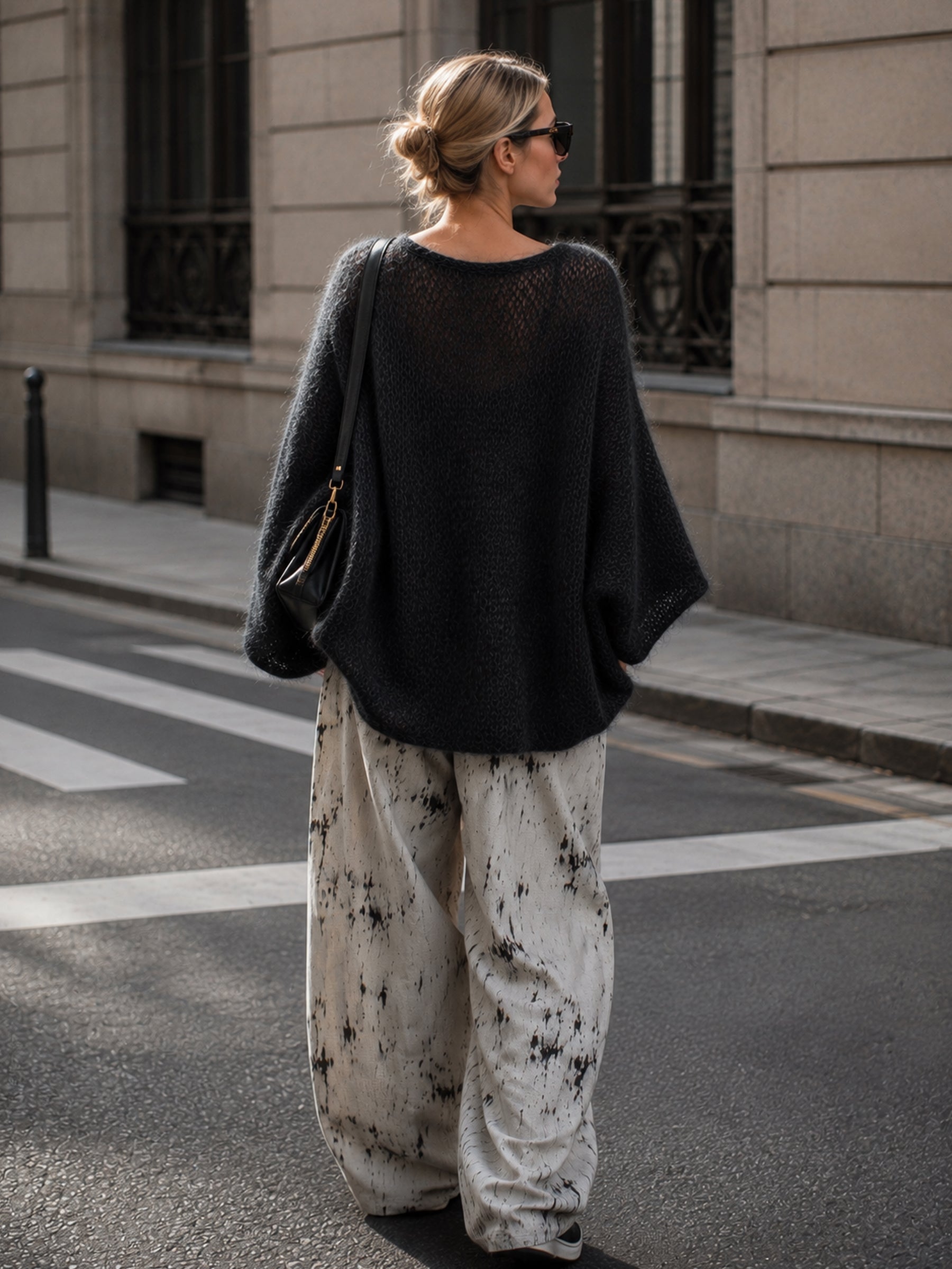 Sculptural Mohair-Blend Knit Sweater with Signature Red Pocket