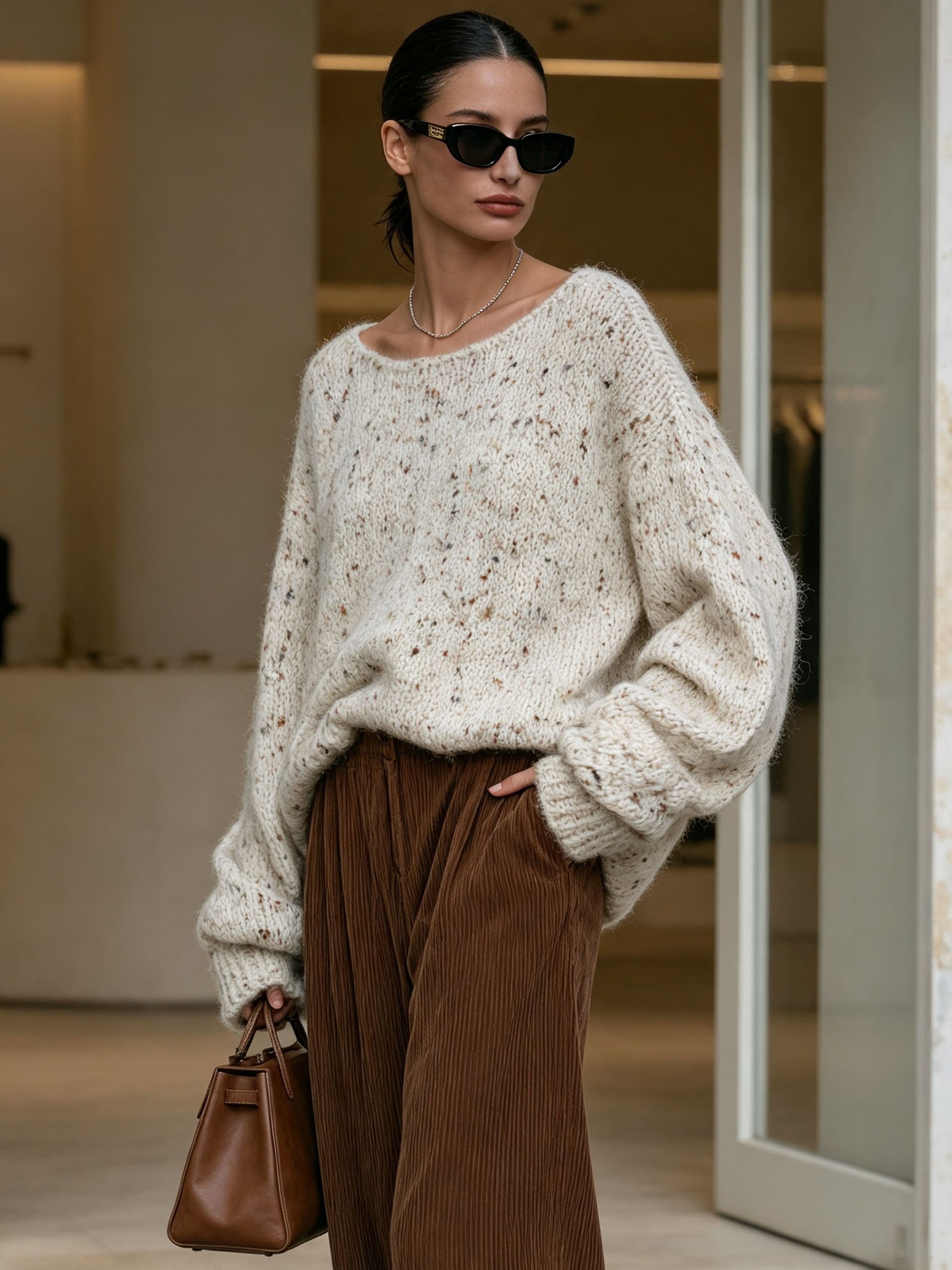 Luxe Speckled Mohair-Blend Knit Sweater