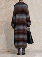 Oversized Collared Striped Knit Maxi Dress, Side Slit Sweater Dress