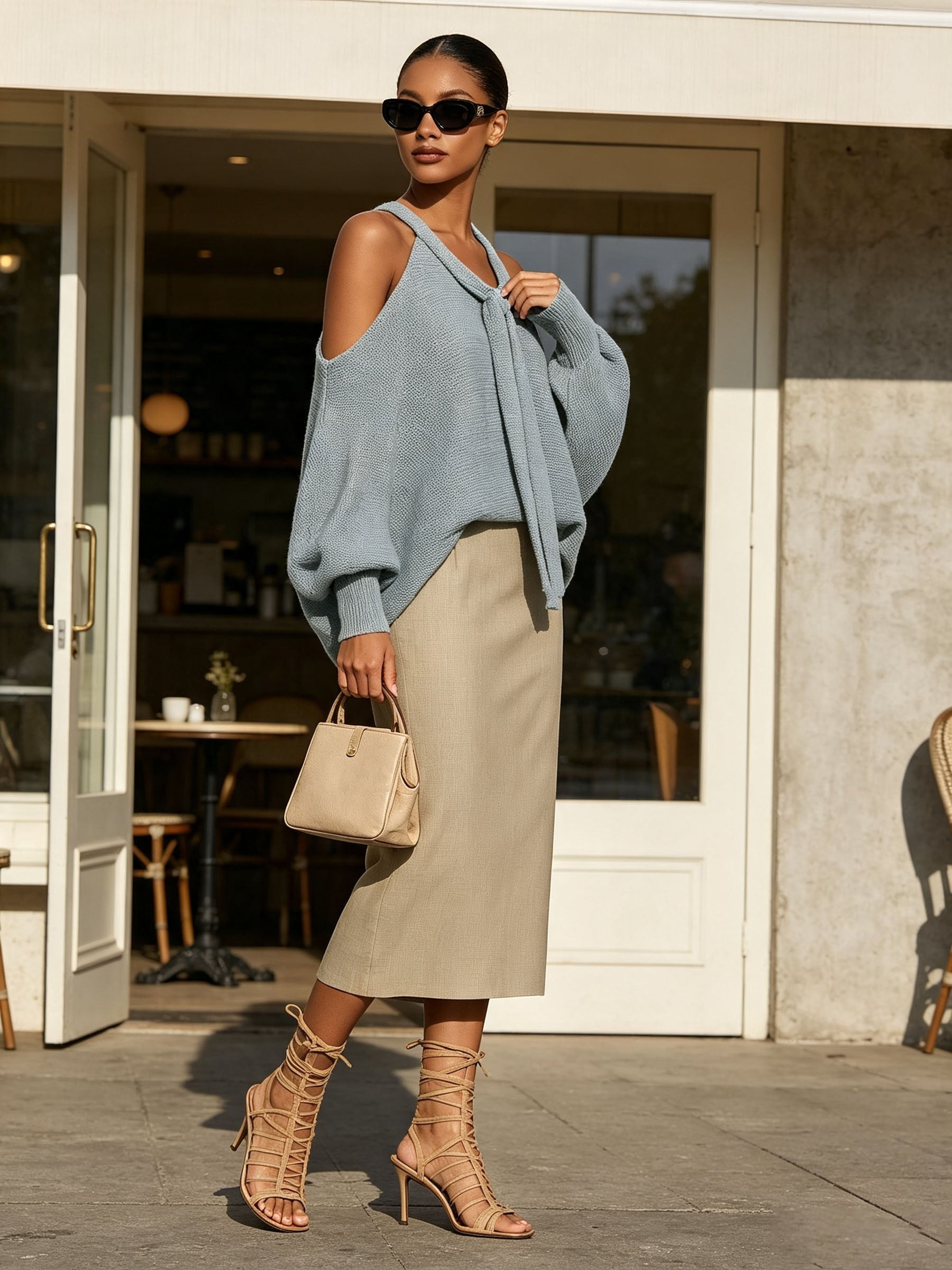 Elegant Cold-Shoulder Knit Two-Piece Set