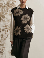 2 Piece Set Floral Knit Vest & Long Sleeve White Shirt Outfit