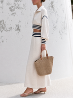 Striped Trim Half Zip Cropped Sweatshirt & Midi Skirt Two Piece Set