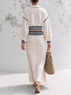Striped Trim Half Zip Cropped Sweatshirt & Midi Skirt Two Piece Set