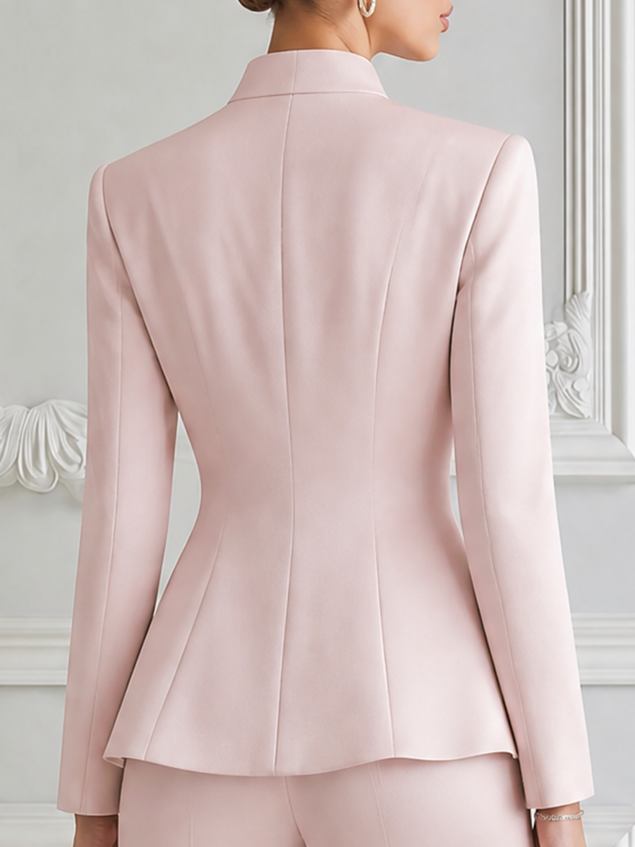 Blush Pink Fall Fashion Stand Collar Asymmetric Peplum Blazer Top