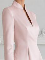 Blush Pink Fall Fashion Stand Collar Asymmetric Peplum Blazer Top