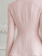 Blush Pink Fall Fashion Stand Collar Asymmetric Peplum Blazer Top