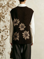 2 Piece Set Floral Knit Vest & Long Sleeve White Shirt Outfit