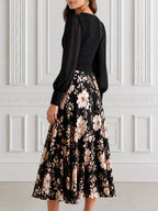 Wrap Bodice Floral Print Chiffon A-Line Midi Dress