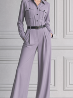 Lavender Fall Fashion Utility Shirt Wide Leg Jumpsuit