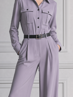 Lavender Fall Fashion Utility Shirt Wide Leg Jumpsuit