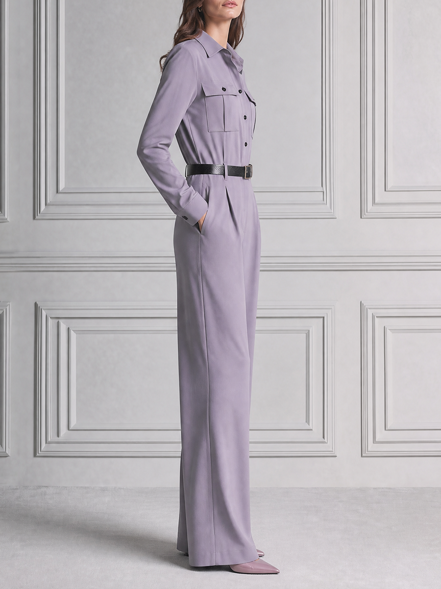 Lavender Fall Fashion Utility Shirt Wide Leg Jumpsuit
