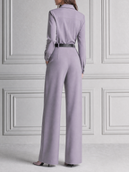 Lavender Fall Fashion Utility Shirt Wide Leg Jumpsuit
