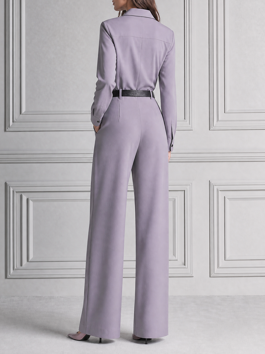 Lavender Fall Fashion Utility Shirt Wide Leg Jumpsuit
