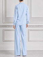 Light Blue Fall Fashion Utility Shirt & Wide Leg Pants Two-Piece Suit Set
