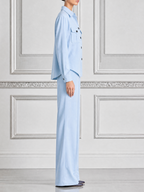 Light Blue Fall Fashion Utility Shirt & Wide Leg Pants Two-Piece Suit Set