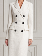 White Dress Fall Fashion Pinstripe Double Breasted Blazer Midi Dress