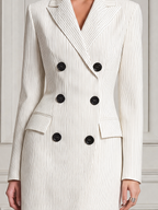 White Dress Fall Fashion Pinstripe Double Breasted Blazer Midi Dress