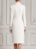 White Dress Fall Fashion Pinstripe Double Breasted Blazer Midi Dress