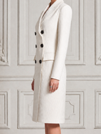 White Dress Fall Fashion Pinstripe Double Breasted Blazer Midi Dress