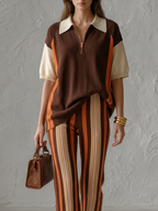 Arthy Luxe Contrast Collar Knit Outfit Set
