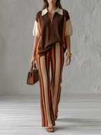 Arthy Luxe Contrast Collar Knit Outfit Set