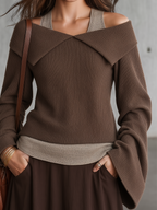 Earthy Boho Layered Look Off Shoulder Top